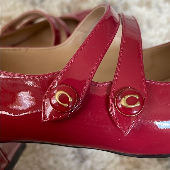 COACH Burgundy-Red Patent Leather Mary Jane With Block Heel - Picture 7 of 10